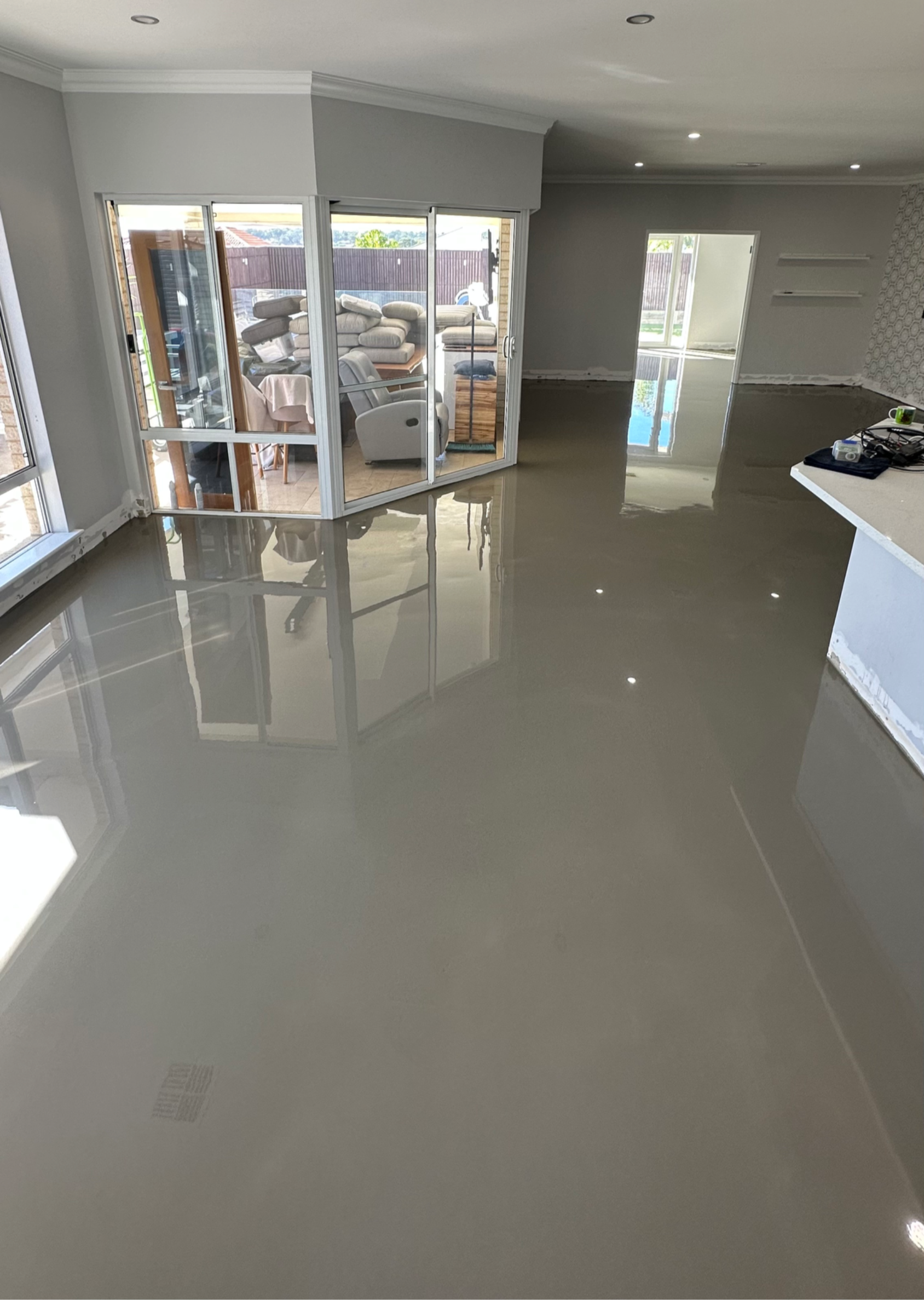 Modern interior with polished floors