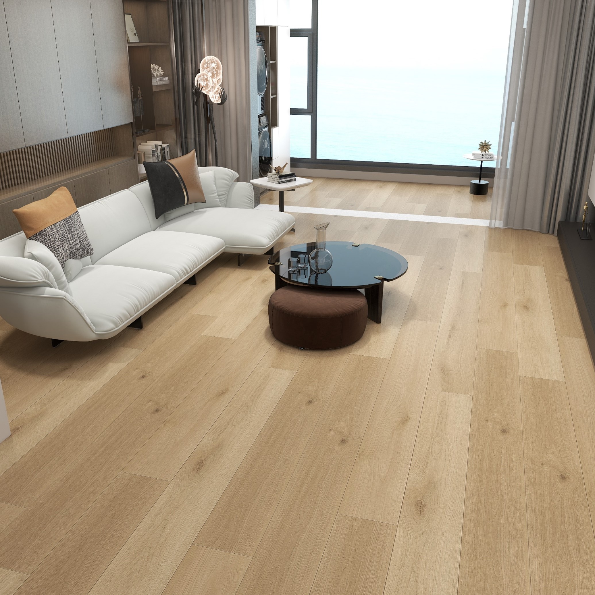 Contemporary bedroom with timber flooring