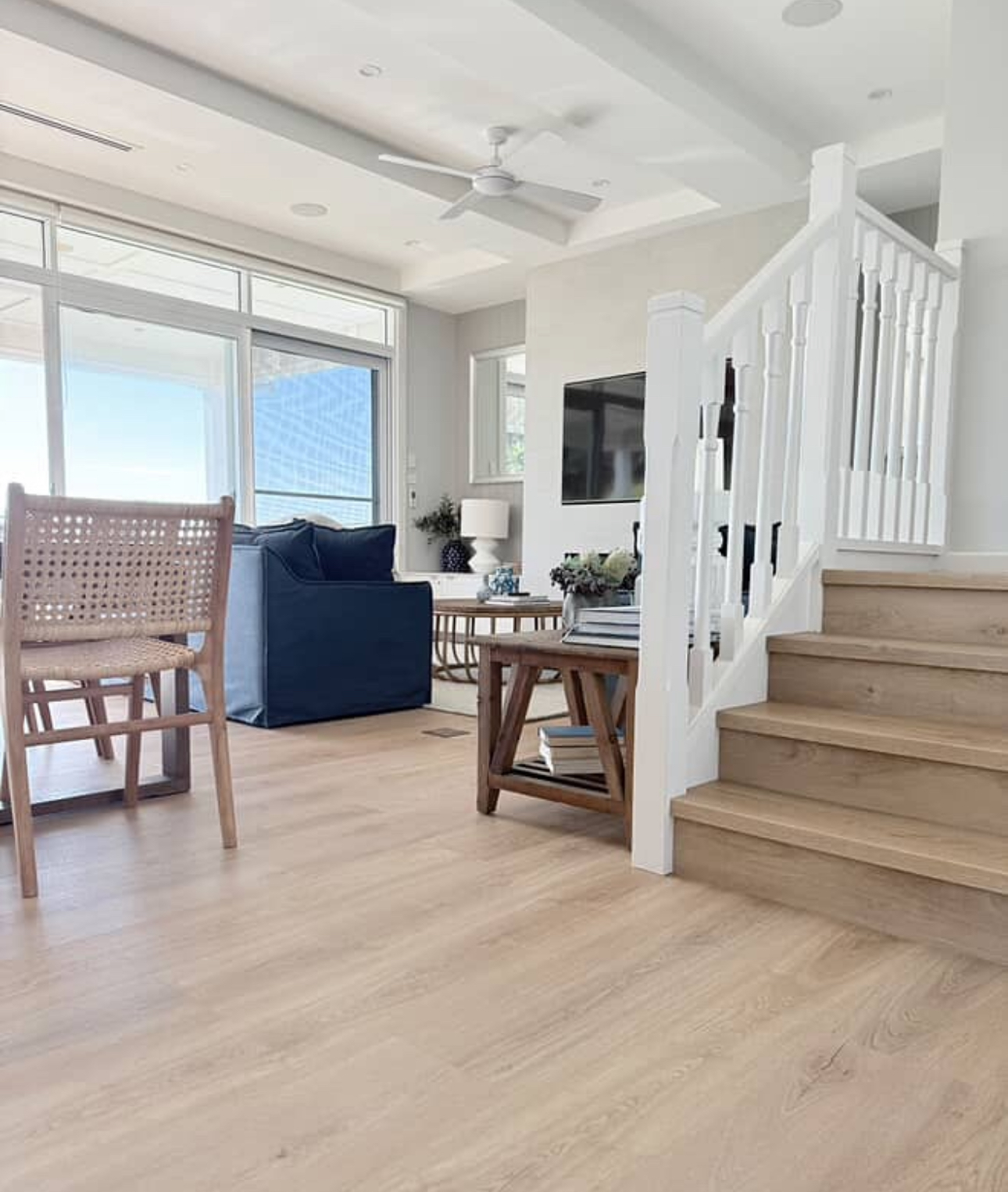 Bright living space with light timber floors
