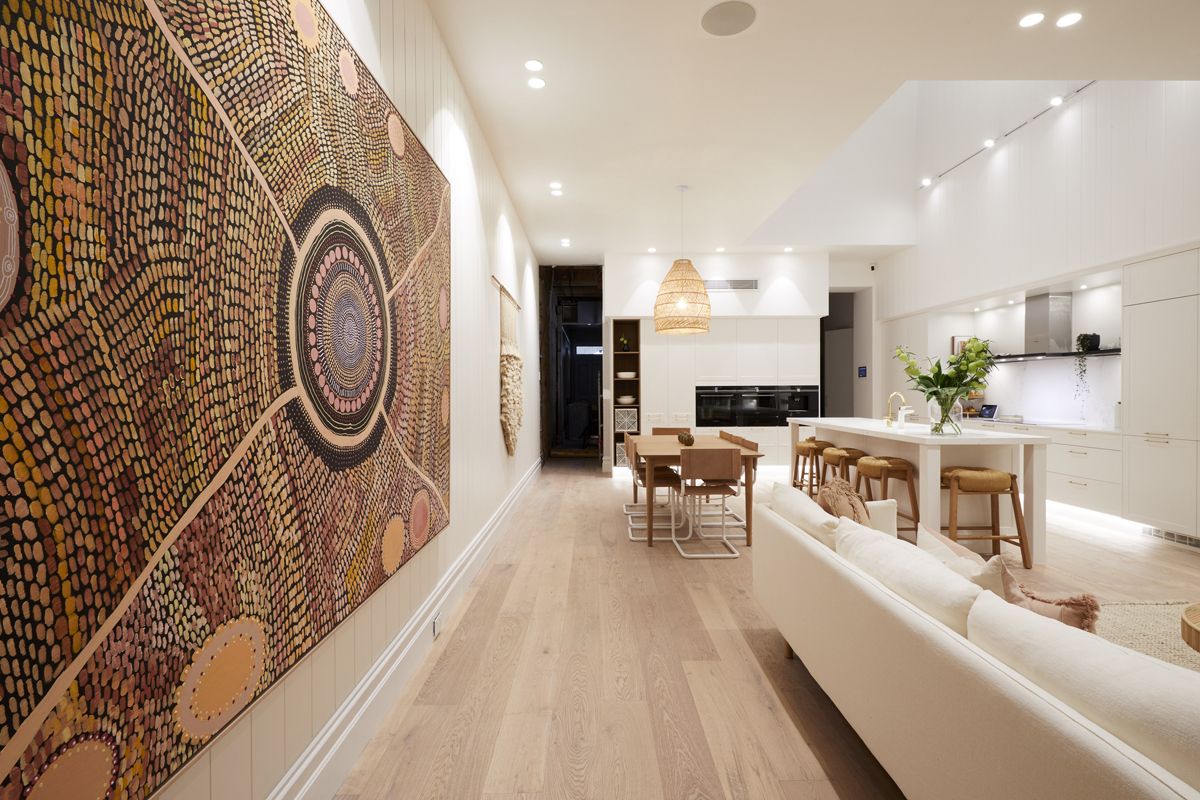 Open plan kitchen with timber flooring